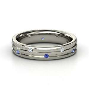  Slalom Band, 14K White Gold Ring with Diamond & Sapphire 