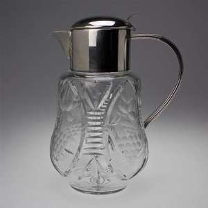  Water Pitcher, Silverplate/Glass Etched Grape Design