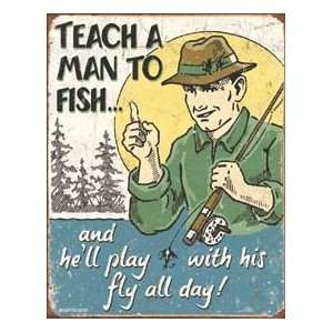  Schonberg Teach a Man to Fish Metal Tin Sign Nostalgic 