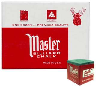 Master GREEN Pool Billiard Cue Stick Chalk (12 Pack)  