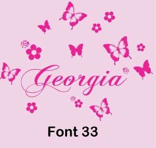 Custom Name Bedroom Wall Sticker with Butterflies Personalised Decal 