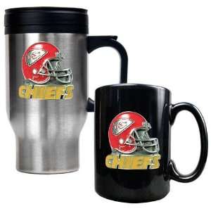 Kansas City Chiefs NFL Travel Mug & Ceramic Mug Set   Helmet logo 