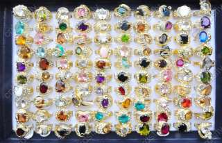 wholesale bulk jewellery lots resale 10pcs gold P cz crystal rings 