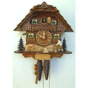 Black Forest Chalet Style Cuckoo Clock Animated Wood Chopper Antique 