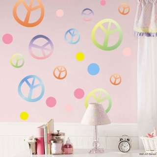 Peace Signs Polka Dots Girls Dorm Wall Sticker Decals  