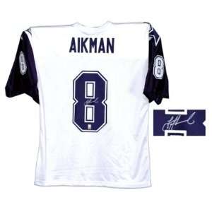  Troy Aikman Signed White w/Blue Custom Jersey Sports 