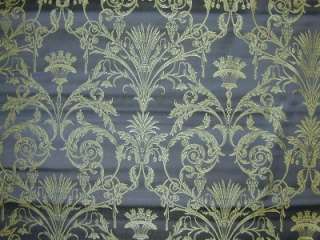 Designer Fabric Regency Damask French Blue & Silvery Gold Curtain by 