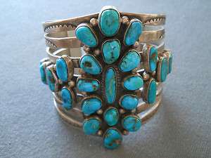 wide turquoise sterling silver cluster bracelet 127 grams 