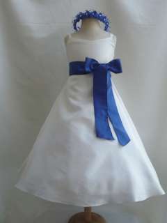 NEW WEDDING FLOWER GIRL DRESS IVORY ROYAL BLUE 1   14  