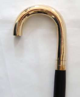 Solid Polished Brass Round Hook Cane Walking Stick 36  