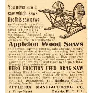  1907 Ad Appleton Manufacturing Wood Saw Hero Friction 