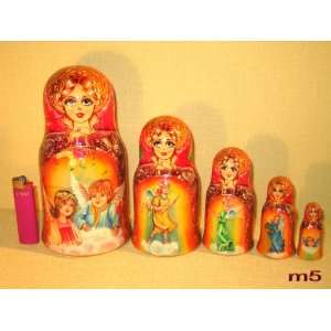  Russian Nesting Nested Stacking Doll Angels 5 Pcs #m5 