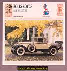 1926 1931 ROLLS ROYCE NEW PHANTOM Car FRENCH SPEC CARD