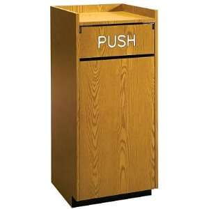  Trash Receptacle with Bannister   Oak Laminate   32 Gal 