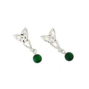    Trinity Knot Dangle GREEN Bead Design Post Earrings Jewelry