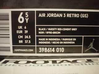 2011 Nike Air Jordan III 3 Retro BLACK CEMENT GREY VARSITY RED WHITE 