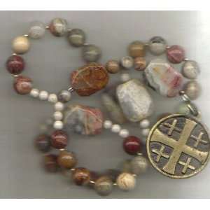  Anglican Prayer Beads of Crazy Lace Agate, Jerusalem Cross 