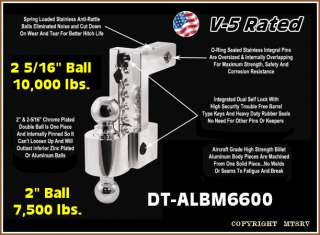 Aluminum 6 Adjustable 2 Ball Mount Hitch Rapid LOCKING  