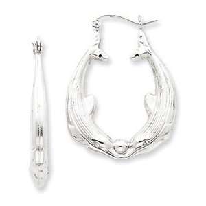  Sterling Silver Kissing Dolphin Hoop Earrings Jewelry