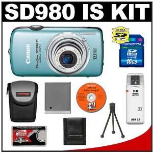  Canon PowerShot SD980 IS Digital ELPH Camera (Blue) + 16GB 