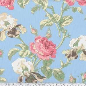  45 Wide Flirt Irises & Roses Blue Fabric By The Yard 