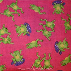 HALF YARD Ribbit Green Frogs on PINK w/ Square Polka Dots Quilt 