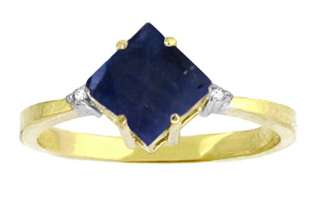   Ring Princess (Square) Cut Natural Sapphire Real Diamond Accent size 7