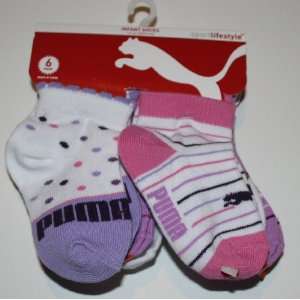  Puma Infant/Baby Girl Socks 6 Pair Size 12 24 Months Pink 