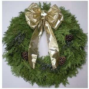  Holiday Wreath, Fresh Cut Cedar with Christmas Gold Bow 