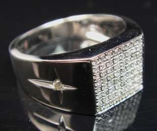 MENS WHITE GOLD MICRO PAVE NATURAL DIAMOND RING .40 CT  