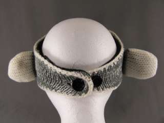 Grey White Monkey animal face knit ear warmer muff head wrap hat 