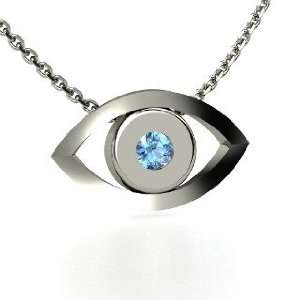    Evil Eye Pendant, Round Blue Topaz 14K White Gold Necklace Jewelry