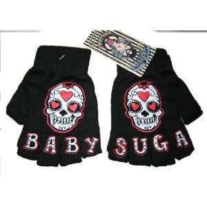  Punk Rock Sugar Skull Fingerless Gloves 