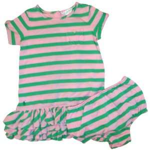  Ralph Lauren Infant 2 Pc. Dress Pink and Green Striped 