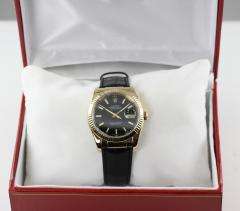 MENS ROLEX PRESIDENT DATEJUST 18K SOLID GOLD BLACK DIAL 116138 LEATHER 