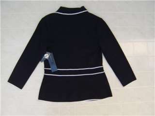 Jones New York Womens Small Jacket Blazer Coat Pima Cotton Navy Blue 
