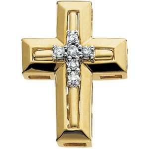  14K Yellow Gold Diamond Unity Cross Pendant Jewelry