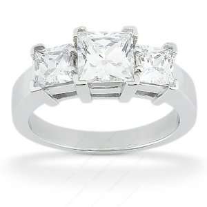  2.05 Ct Diamond Engagement Ring Princess Prong Three Stone 