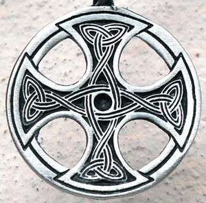 Celtic Triquetra Solar Cross Pewter Pendant w Choker  