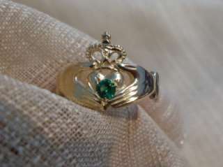 ladies14k yellow gold Irish claddagh ring emerald heart 5 3/4  