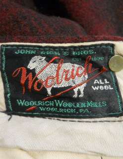 Vintage 20s WOOLRICH All Wool HOOKLESS TALON Buffalo Check HUNTING 
