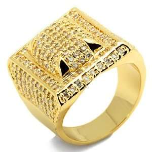  Mens Rectangular Domed Yellow Gold Plated Hip Hop Style 