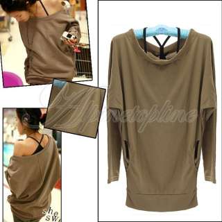 Womens Baggy Oversize Style Off the Shoulder Casual Long Sleeve 