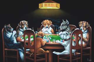   Hand Painted 36x24 Velvet Dogs Playing Poker Giant Painting features