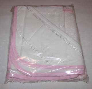 CROSS STITCH BABY HOODED TOWEL & WASH MITT SET TERRY PINK/WHITE  