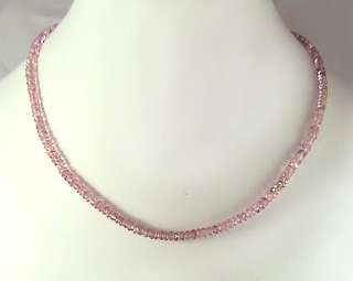 EXCLUSIVE 55Cts NATURAL PINK TOPAZ BEADS NECKLACE WITH STERLING SILVER 