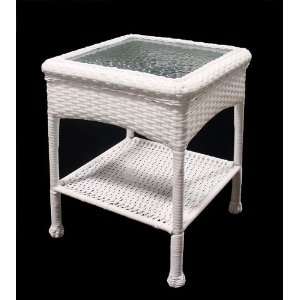  21 White Resin Wicker Square Outdoor Patio End Table 