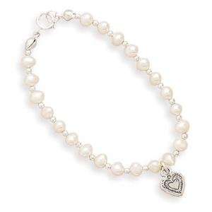  Childs Pearl and Sterling Silver Oxidized Heart Bracelet Jewelry