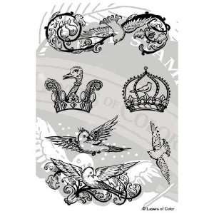 LOC Royal Birds Clear Designer Art Stamp Set 6 pieces for Mixed Media 