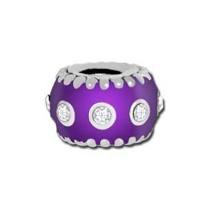  10mm Purple Enamel with Clear Crystals Large Hole Bead 
